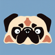 A AI-generated app icon of a pug in red color scheme