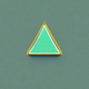 An app icon of a parallelogram shape with pastel green and bordeaux color scheme
