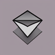 An app icon of a diamond shape with light grey and ebony color scheme