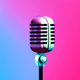 An app icon of a microphone with tiffany blue and deep pink color scheme