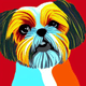 A AI-generated app icon of a shih tzu in red color scheme