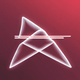 An app icon of a parallelogram shape with dark red and silver color scheme