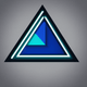 An app icon of a rightangled triangle shape with neon blue and white color scheme