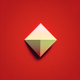 An app icon of a diamond shape with pastel red and white color scheme