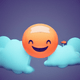 A AI-generated app icon of a rolling on the floor laughing in light sky blue , dark orange , sky blue , orange , blue , red color scheme
