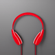 An app icon of a headphone with pastel red and evergreen color scheme