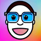 A AI-generated app icon of a nerd face in the middle in [] color scheme