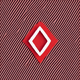 An app icon of a diamond shape with rose red and sienna color scheme