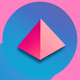 A AI-generated app icon of a triangle shape in royal blue , blue , pink , red color scheme