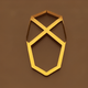 An app icon of a heptagon shape with white and gold color scheme