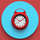 A AI-generated app icon of a clock in navajo white , pastel red , white , red color scheme
