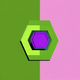 A AI-generated app icon of a hexagon shape in forest green , green , lilac , red color scheme