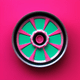 An app icon of a wheel with navajo white and fuchsia color scheme