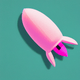 An app icon of a rocket with seafoam green and blush pink color scheme