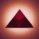 An app icon of a pyramid shape with burnt orange and burgundy color scheme