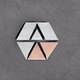 An app icon of a heptagon shape with salmon and slate color scheme