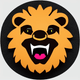 A AI-generated app icon of a lion in red color scheme