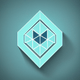 An app icon of a pentagon shape with medium turquoise and mint cream color scheme