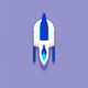 An app icon of a rocket with royal blue and lily color scheme