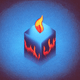 An app icon of a fire shape with midnight blue and medium blue color scheme