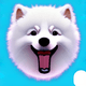 A AI-generated app icon of a samoyed in red color scheme
