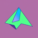 A AI-generated app icon of a trapezoid shape in light purple , purple , white , red color scheme