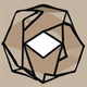 An app icon of a decagon shape with off white and khaki color scheme