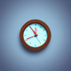 An app icon of a clock with sandy brown and light blue color scheme