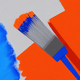 A AI-generated app icon of a paint brush in orange , blue color scheme