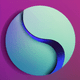 An app icon of an image of a crescent shape with blue violet and violet color scheme