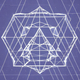 An app icon of a pentagon shape with navy blue and lilac color scheme
