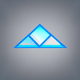 An app icon of a parallelogram shape with white and azure color scheme