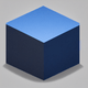 A AI-generated app icon of a cuboid shape in medium slate blue , slate blue , white , slate , blue , red color scheme