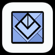 An app icon of an image of a parallelogram shape with white and lily color scheme