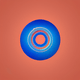 A AI-generated app icon of a semicircle shape in cornflower blue , cornflower , white , blue , red color scheme