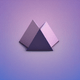 An app icon of a pyramid shape with lilac and white color scheme