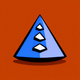 A AI-generated app icon of a cone shape in dark blue , white , blue , red color scheme