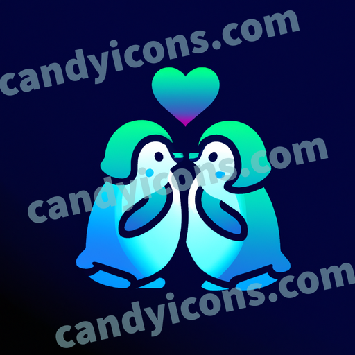 An app icon of Penguins in love in royal blue , light green , indigo , sea green color scheme