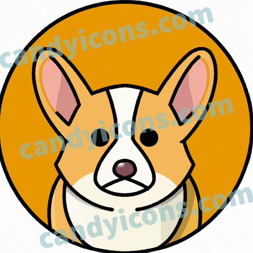 An app icon of A Corgi dog in yellow orange , white , midnight blue , rose gold color scheme