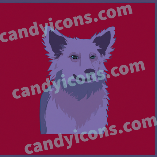 An app icon of A Silky Terrier dog in medium slate blue , pale violet red , emerald green , off white color scheme