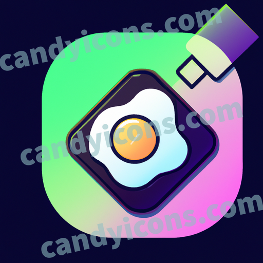 An app icon of A pad with fried egg in pastel green , orange red , black , purple color scheme