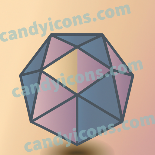 An app icon of An icosahedron shape in grey , cornflower , clear , sandy brown color scheme