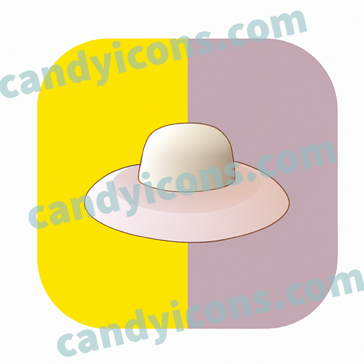 An app icon of A sun hat in bright yellow color and greyish pink color and light gray color and yellow color color scheme