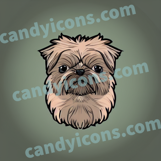 An app icon of A brussels griffon in olive drab , mulberry color scheme