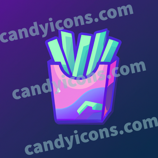 An app icon of A paper French Fries box in dark blue , dark sea green , lavender , rosewater color scheme