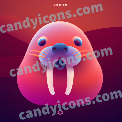 An app icon of A Walrus in pastel red , deep pink , lavender , light purple color scheme