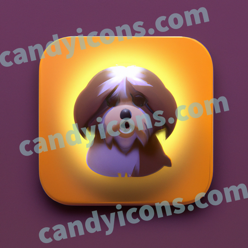 An app icon of A Shih Tzu in cinnabar , light yellow , violet , dark orange color scheme