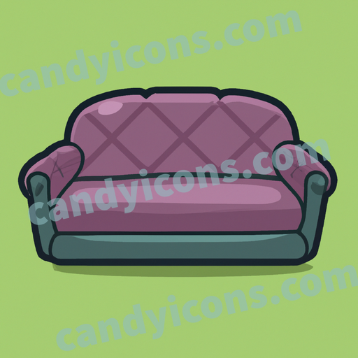 An app icon of A sofa in blush pink , crimson , lilac , olive green color scheme