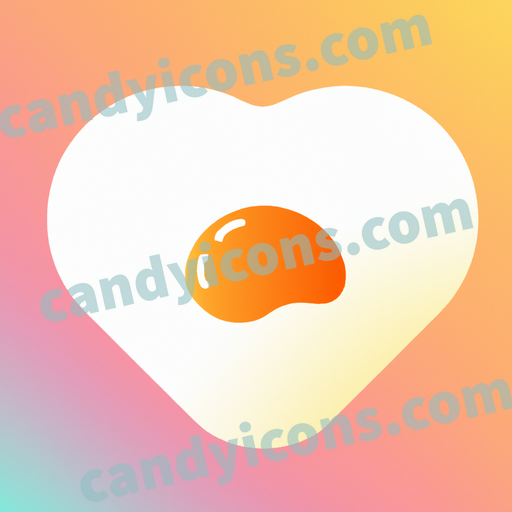 An app icon of A heart-shaped fried egg in bright orange , ivory , grey , lilac color scheme