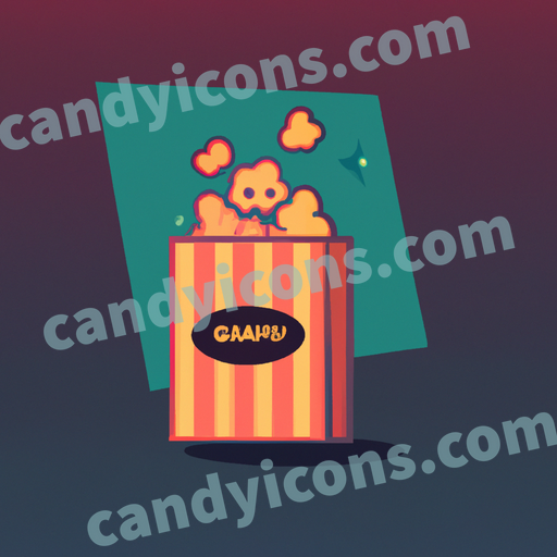 An app icon of A paper box with full popcorn in evergreen , scarlet , apricot , champagne color scheme